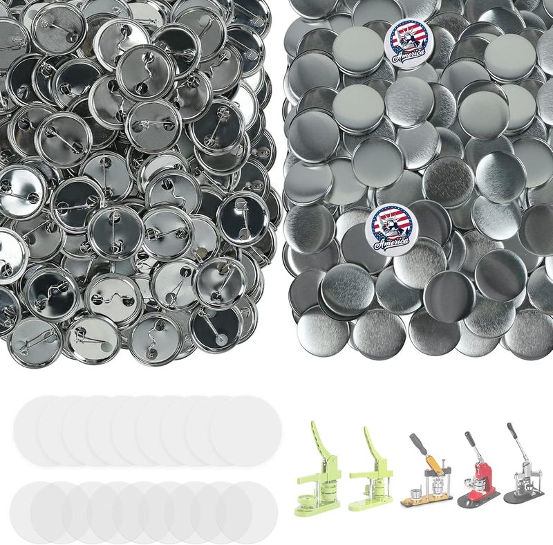 Onemorello 200 Sets Button Maker Supplies, 25mm / 0.98 inch Button Supplies Buttons Parts, (Approx. 1 inch) Metal Blank Badge Parts with Blank Paper for Buttons Maker Machine Pin Maker Press - Image 1